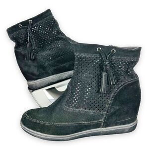 Skechers SKCH+3 Suede Hidden Wedge Boot Sneakers Black Women's 11
